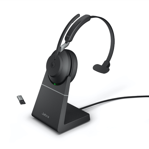 Jabra Evolve2 65 - USB-A Link380a MS Teams Mono Headset with Charging Stand - Black