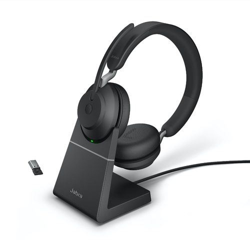 Jabra Evolve2 65 - USB-A Link380a UC Stereo Headset with Charging Stand - Black